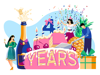 CELEBRATING 4 YEARS ANNIVERSARY celebration illustration vector vector art vector illustration