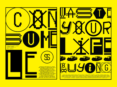 Consume Less Create More black display font typography yellow