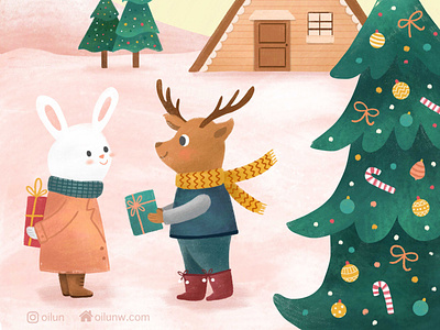 Happy Holidays! bunny childrensillustration christmas deer illustration winter illustration
