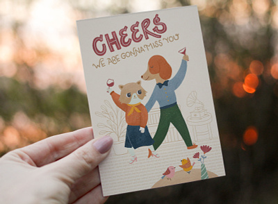 Cheers! We are gonna miss you. animal illustration cat dog farewell card greeting card photoshop