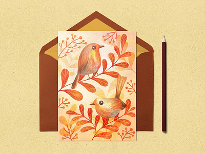 Greeting card mock up art licensing bird cute greeting card illustrator ipad artist mock up procreate robin