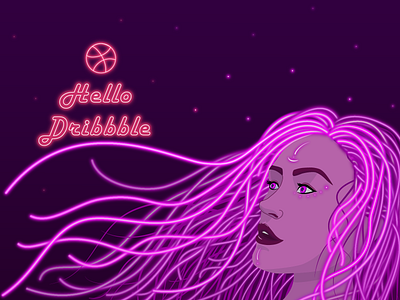 Hello Dribble! cyberpunk dribble first girl hair hello hello dribbble hello dribble illustration purple shot vector