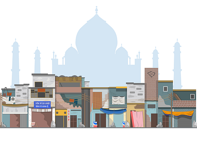 India archigecture building city houses illustration india monument reality slum taj mahal vector