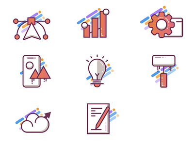 Colorful Icons cloud design icon set icons iconset seo thinking vector web design web development