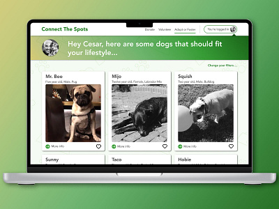 Connect the Spots - Available Dogs Page graphic design ui