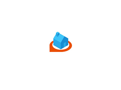 Property Finder Logo blue house isometric location logo orange