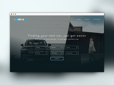 Abracar auto car desktop dropdown landing minimal page splash ui web