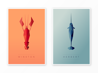 Winston And Herbert aquatic geometric lobster low poly narwhal peach poly poly portrait teal triangle