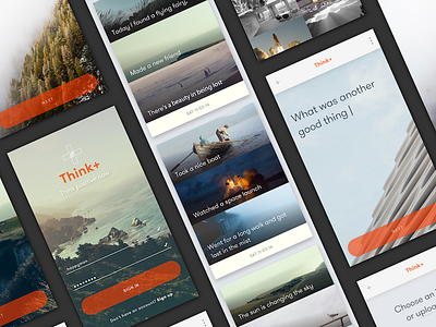 Think+ app card comp feed login mobile orange ui