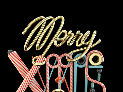 MERRY XMAS02 3d 3d artist 3dfont 3dtype colors hand lettering handmadefont illustration lettering type typeface xmas card