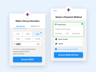 GiveForms Donate Form bank transfer button credit card credit card form credit cards creditcard donate donation form giving monthly payment paypal recurring tabs ui ux