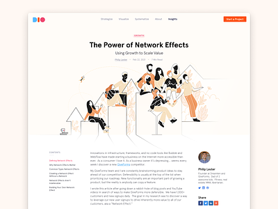 The Power of Network Effects agency website blog blog design blog post business design growth illustration network table of contents ui ux website