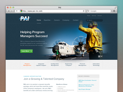 PAI Homepage airplane blue contractor corporate defense home page landing page map menu military nab search slideshow ui ux website