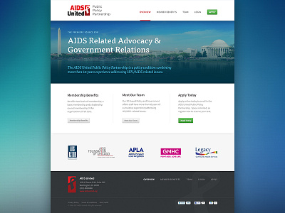 AIDS United Landing Page aids blue capitol dc design home home page landing page monument photo red responsive source sans tisa typography ui ux washington dc website