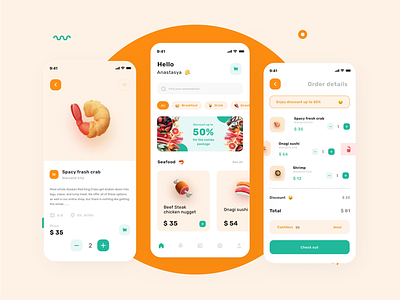 Foody apps animation app clean delivery food food app ios ios app mobile mobile app mobile app design mobile design mobile ui orange prototype prototype animation prototyping
