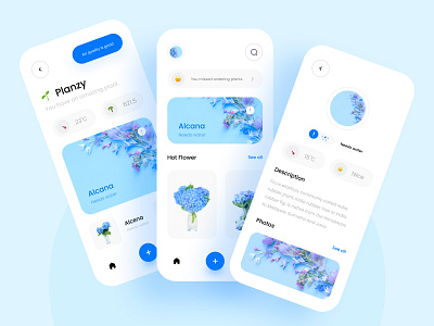 ☘️ Planzy ☘️ app design app design icon ui web ios guide application blue blue and white chart flower flowers graphic leaf mobile mobile app design plants plants app tree ui user experience ux white whitespace