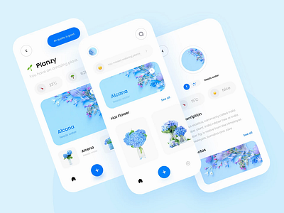 🍃 Interaction Planzy 🍃 animation animation design app blue chart clean flower flowers interaction ios leaf light mode mobile plants tree ui uiux ux white