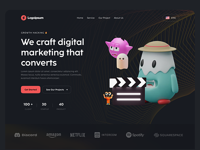 🔥 Hero Section - Digital Web 🔥 branding clean dark darkmode digital hero herosections marketing minimal section sections ui uiux website