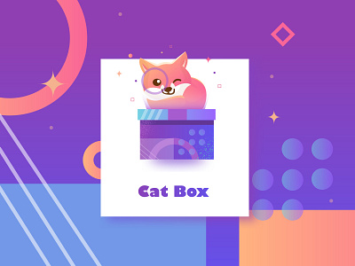 Cat box animal art box branding cartoon cat character design designer gradient illustration