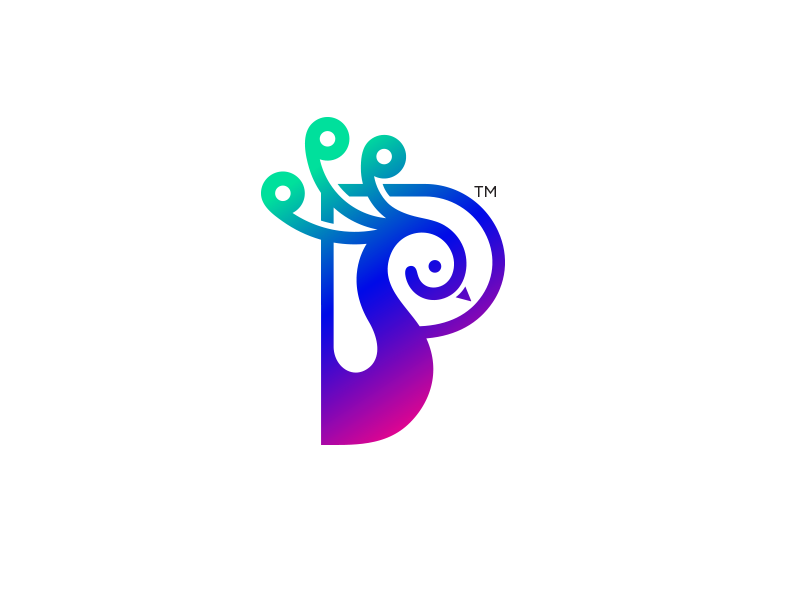 P for Peacock bird peacock illustration monogram symbol mark identity branding idea icon logo