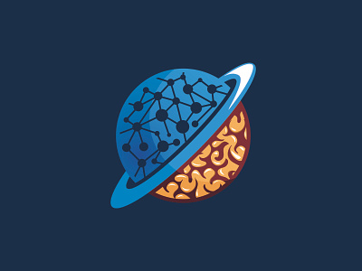 Planet Brain Logo 3d abstract blue brain design digital logo modern nuron planet technology vector
