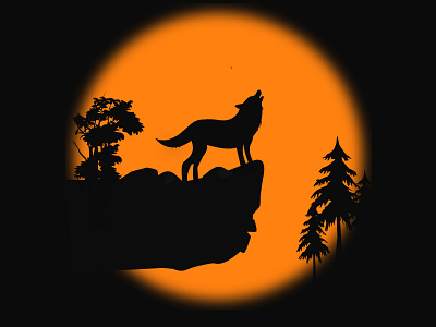 Jackal howl background design howl jackal leaf moon rock tree vector