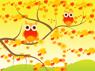 owl autumn background colour design grass illustration leaf owl vector