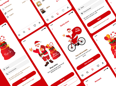 christmas store app app buy cart designs illustration mobile app online santa shop ui vector