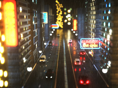 C4D night city