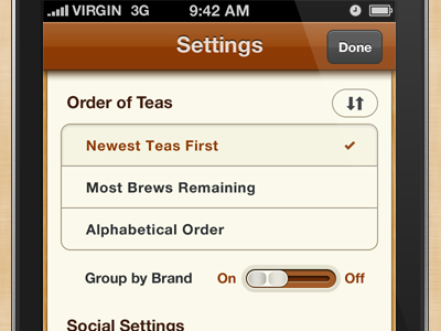 Tea App Settings Screen
