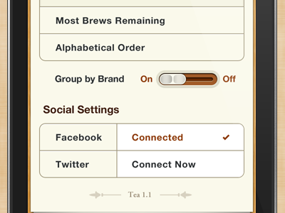 Tea App Settings Screen 2 design ios iphone tea teaapp