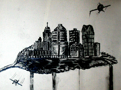 Another Detroit Poster Sketch airplane city detroit drawing hand leaf pencil poster sketch skyline woosh