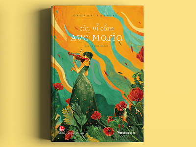The violin for the Ave Maria / KAGAWA YOSHIKO art asian book bookcover buitam colour and lines colour collective colour palette colour picker cover design drawing green illustration love memory nguoidoitapbay poppies red violin