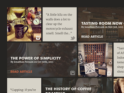 News Page WIP blog design coffee roaster website futura instagram news twitter