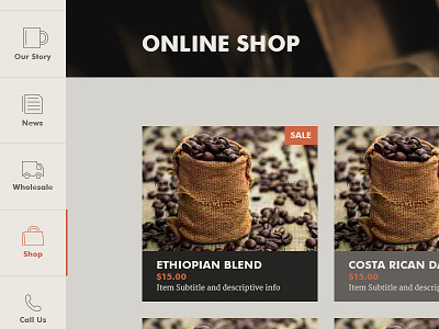 Coffee Product Page coffee ecommerce icons products shopping vintage website design