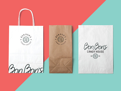 Bon Bon's Candy House Bag Packaging Design bags branding candy colorful local logo badge missouri packaging springfield