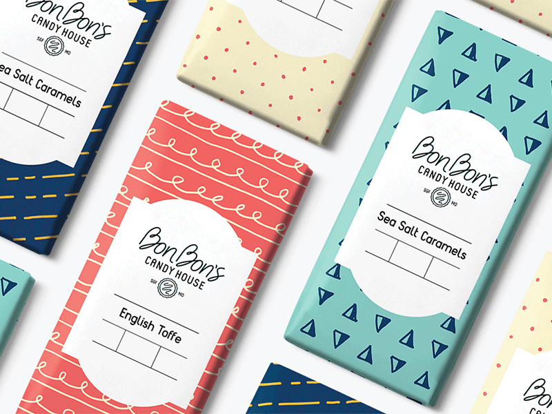 Bon Bon's Candy House Rebrand branding candy chocolate logo packaging patterns