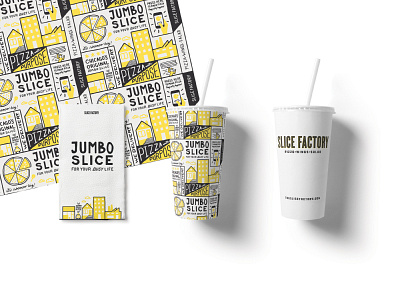 Packaging for Slice Factory branded packaging cup napkin tray paper