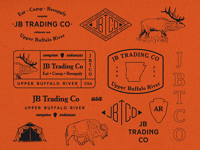JB Trading Co arkansas arrowhead buffalo campground elk handdrawn illustration springfield mo vintage