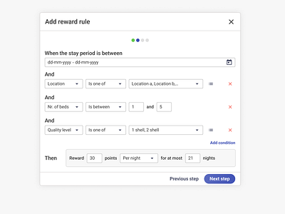 Loyality - Reward rules app condition conditions design loyality rules saas ui