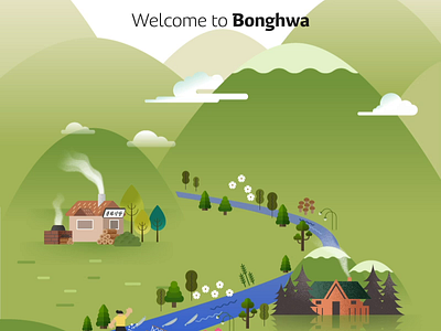 welcome to Bonghwa animation cloud cow flower hotel illustrator mountain restaurant train travel watermelon