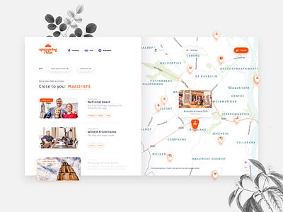 Kingsday 2020 | Map view dutch dutch government festive google incentro king kingsday koningsdag map netherlands orange platform queen royals streams ui ux video webdesign