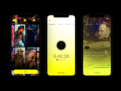 Festival app concept app application artists festival gradients hiphop incentro interface lock locked music news newsfeed overview player rap setup social techno timer