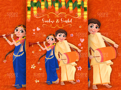 Illustrated Tamil Hindu Wedding Invitation