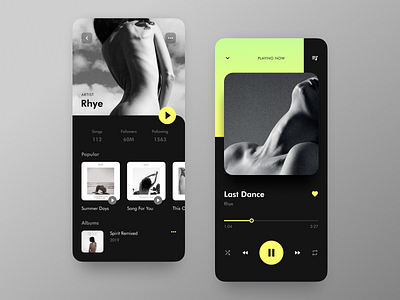 Media Player android app artist dark theme dark ui design ios media media player mobile mobile app design music play player playlist song ui concept