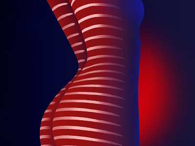 Red and blue digitalart illustration light red stripe woman