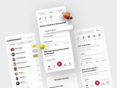 UWantAction App bet bets contest gamble leaderboard mobile app mobile ui nfl red and white results ui white