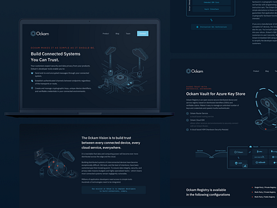 Ockam website connection conneted contrast dark theme internet of things iot iot app landing page navy blue ocka orange website