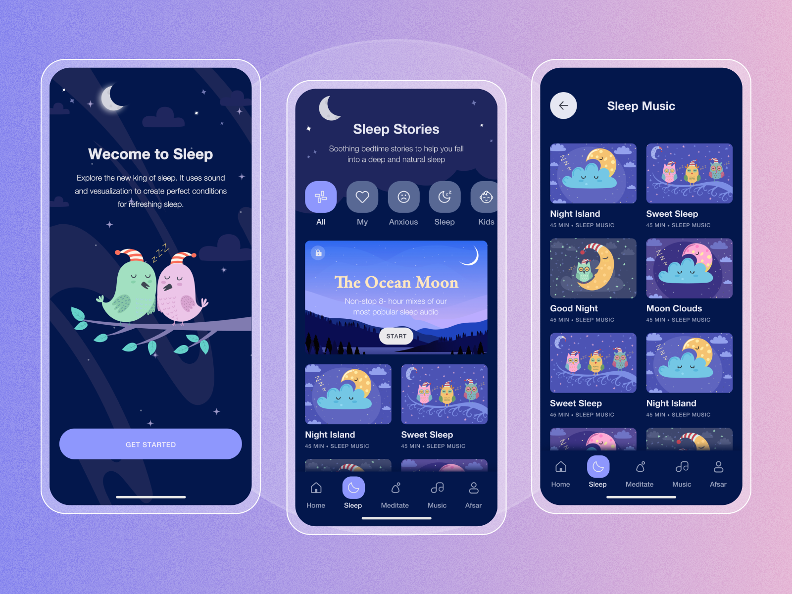 App for a good sleep by E L I Z A V E T A on Dribbble