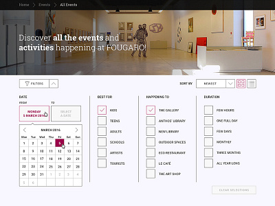 All events' filter page of Fougaro Redesign breadcrumb filters fougaro redesign selections